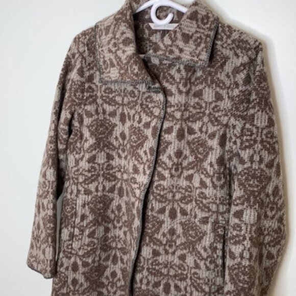 Woolrich Women Gray Aztec Heather Wool Knit Blanket Cardigan Coat Size Medium - Picture 3 of 10